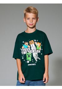Sinsay - Bawełniana koszulka z nadrukiem Minecraft - zielony. Kolor: zielony. Materiał: bawełna. Wzór: nadruk #1