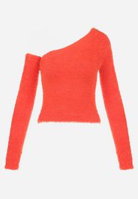 Born2be - Czerwony Sweter na Jedno Ramię Yile. Okazja: na co dzień. Kolor: czerwony. Materiał: jeans. Długość rękawa: długi rękaw. Długość: długie. Styl: elegancki, casual #2