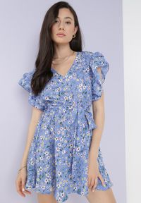 Born2be - Niebieska Sukienka Dioete. Kolor: niebieski. Materiał: materiał. Wzór: kwiaty #3