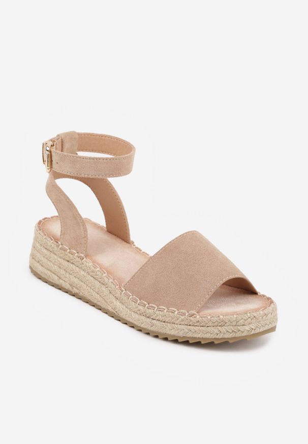 Born2be - Beżowe Sandały VICES z Imitacji Zamszu na Niskim Koturnie z Plecionki Miralyn. Okazja: na imprezę, na co dzień. Zapięcie: pasek. Kolor: beżowy. Materiał: zamsz. Sezon: lato. Obcas: na koturnie. Styl: casual, elegancki