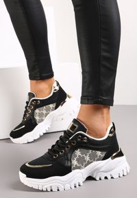 Renee - Czarne Sneakersy z Metalicznymi Wstawkami Helmfirth. Wysokość cholewki: przed kostkę. Kolor: czarny. Materiał: materiał. Szerokość cholewki: normalna #1