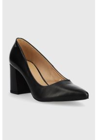 Wojas czółenka skórzane kolor czarny na słupku. Kolor: czarny. Materiał: skóra. Obcas: na słupku. Wysokość obcasa: średni #2