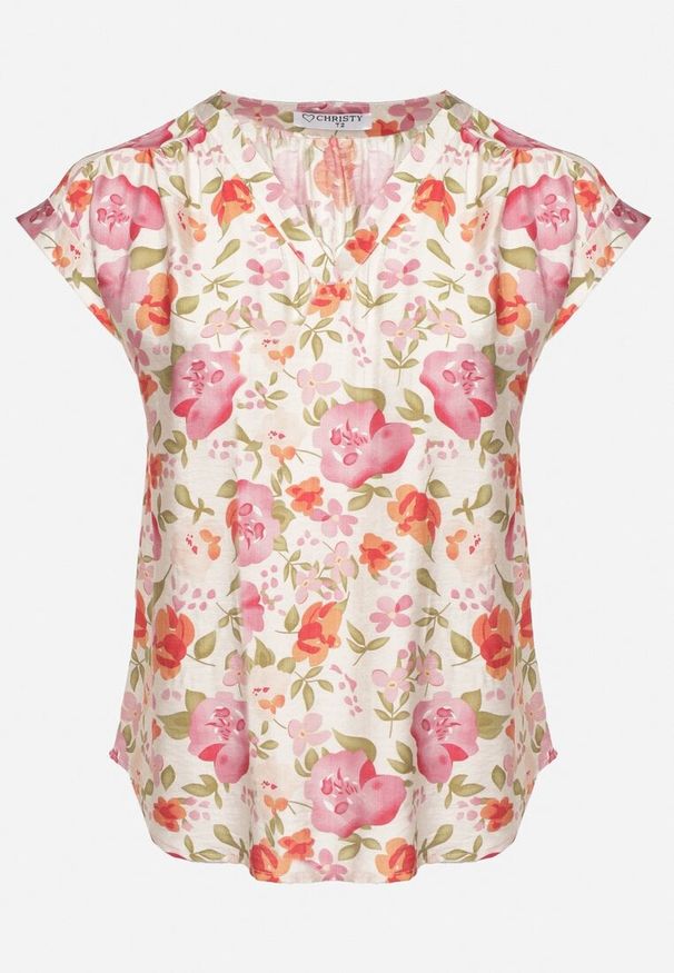 Born2be - Różowa Bluzka w Kwiaty z Dekoltem V z Wiskozą Odalisa. Okazja: na co dzień. Kolekcja: plus size. Kolor: różowy. Materiał: wiskoza. Wzór: kwiaty. Sezon: lato, wiosna. Styl: elegancki, casual