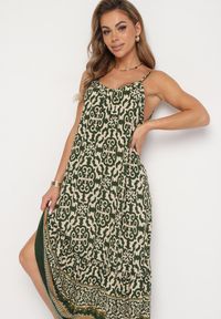 Born2be - Ciemnozielona Bawełniana Sukienka o Rozkloszowanym Kroju na Cienkich Ramiączkach Nellarra. Kolor: zielony. Materiał: bawełna. Długość rękawa: na ramiączkach. Sezon: lato. Styl: elegancki #7