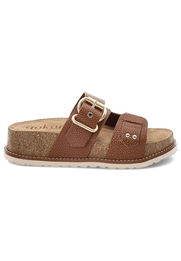 Brązowe Klapki Yokono Modne Obuwie Damskie. Okazja: na co dzień. Kolor: brązowy. Materiał: skóra, materiał. Sezon: lato. Styl: casual, elegancki