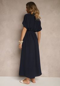 Renee - Granatowa Rozkloszowana Sukienka z Bawełną i Paskiem Lunapinia. Okazja: na co dzień. Kolor: niebieski. Materiał: bawełna. Styl: casual #5