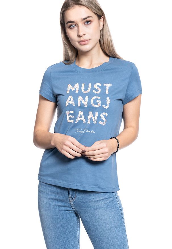 Mustang - DAMSKI T-SHIRT MUSTANG ALINA C PRINT COPEN BLUE 1010750 5168. Wzór: nadruk