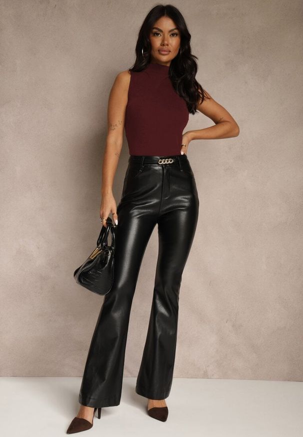 Renee - Bordowy Dopasowany Top z Bawełny z Półgolfem Unellesa. Kolor: czerwony. Materiał: bawełna