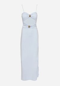 Born2be - Jasnoniebieska Sukienka Dopasowana na Ramiączkach z Wycięciami pod Biustem i Metalowymi Detalami Galentia. Okazja: na co dzień. Kolor: niebieski. Długość rękawa: na ramiączkach. Styl: casual, klasyczny #2