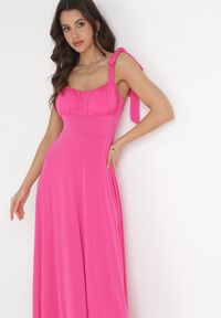 Born2be - Ciemnoróżowa Rozkloszowana Sukienka Maxi z Wiązanymi Ramiączkami Lisija. Kolor: różowy. Długość rękawa: na ramiączkach. Styl: elegancki. Długość: maxi #2