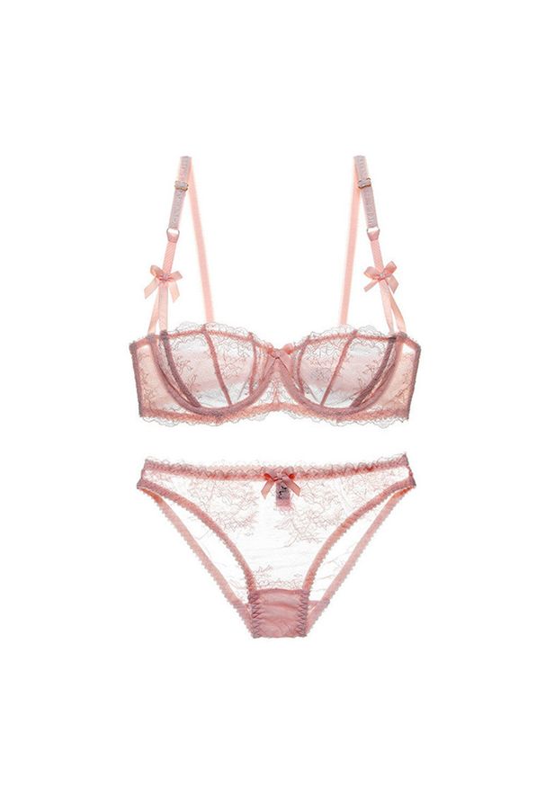 Intica - Koronkowy komplet bielizny z subtelnymi kokardkami na specjalne okazje Aristea. Kolor: różowy. Materiał: koronka. Wzór: aplikacja