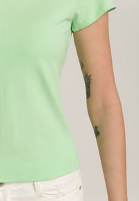 Renee - Miętowy T-shirt Molliana. Typ kołnierza: dekolt w kształcie V. Kolor: zielony. Materiał: dzianina, jeans. Długość: krótkie. Sezon: lato #3