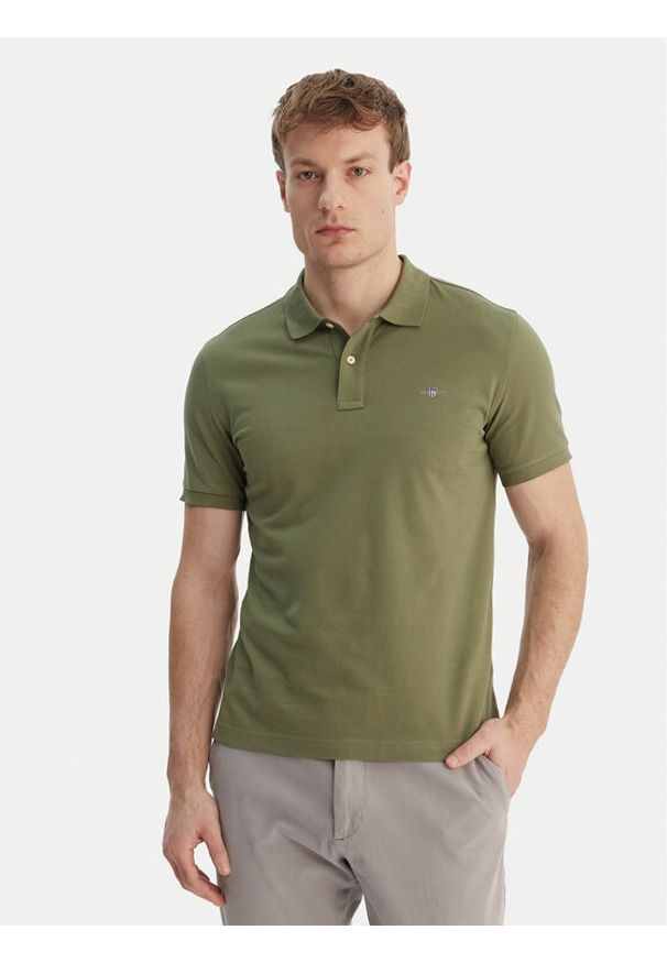 GANT - Gant Polo Shield 2220 Zielony Slim Fit. Typ kołnierza: polo. Kolor: zielony. Materiał: bawełna