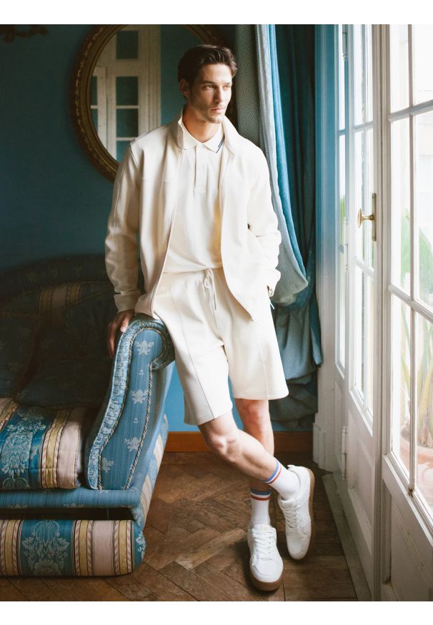 Big-Star - Szorty męskie dresowe kremowe Wladorsh 103/ Wlador 103. Kolor: kremowy. Materiał: dresówka. Wzór: nadruk, ze splotem. Sezon: lato. Styl: elegancki, klasyczny