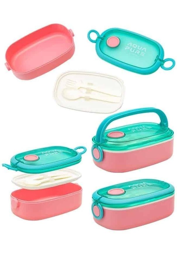 Astra Śniadaniówka Aqua Pure + sztućce mint/pink ASTRA