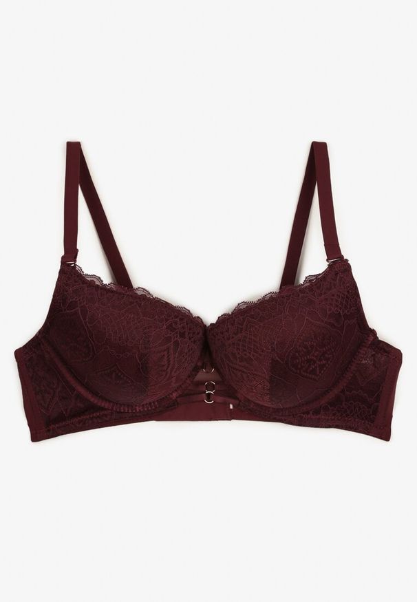 Renee - Ciemnofioletowy Elegancki Biustonosz z Koronką i Zapięciem na Haftki Mairiel. Kolor: fioletowy. Materiał: koronka. Wzór: koronka