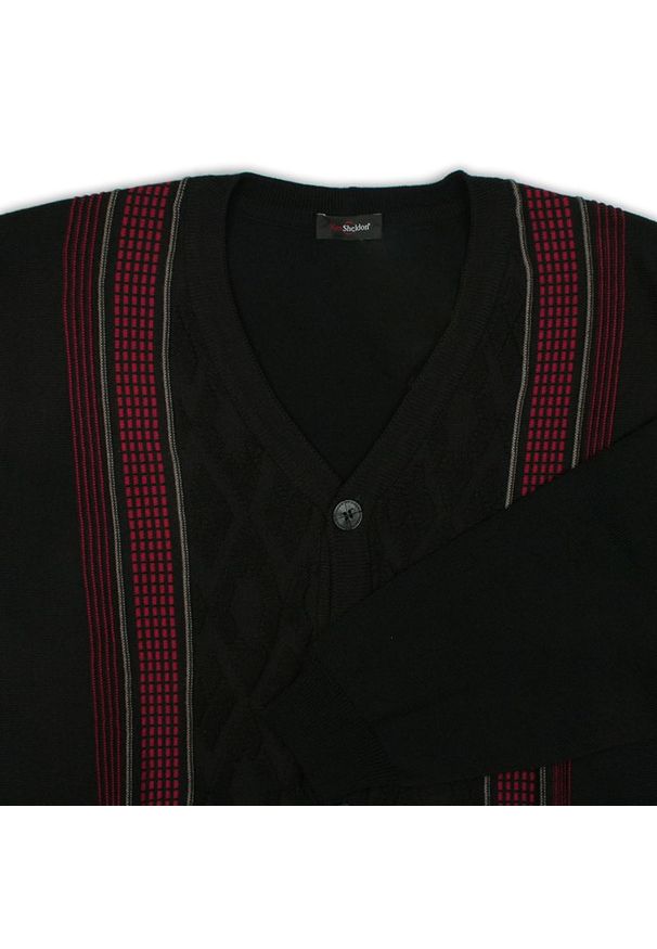 Max Sheldon - Kardigan, Czarno-Czerwony, Sweter Zapinany na Guziki, Elegancki -MAX SHELDON- Męski. Okazja: na co dzień. Kolor: czerwony. Materiał: bawełna, akryl. Styl: elegancki