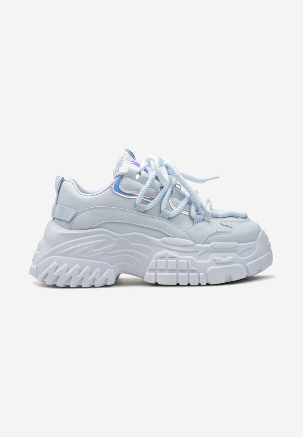 Renee - Niebieskie Sneakersy z Grubymi Sznurówkami na Niskiej Platformie Lasandre. Okazja: na co dzień. Zapięcie: sznurówki. Kolor: niebieski. Obcas: na platformie