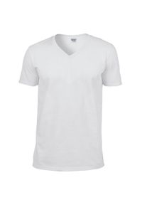 GILDAN - Męska Koszulka Krótki Rękaw Soft Style. Kolor: biały. Długość rękawa: krótki rękaw. Długość: krótkie. Sport: turystyka piesza #1