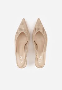 Born2be - Beżowe Ażurowe Sandały na Niskiej Szpilce z Noskiem w Szpic Balnalia. Okazja: na co dzień, na spotkanie biznesowe, na ślub cywilny, do pracy, na wesele. Kolor: beżowy. Wzór: ażurowy. Styl: casual, biznesowy, klasyczny, wizytowy #6