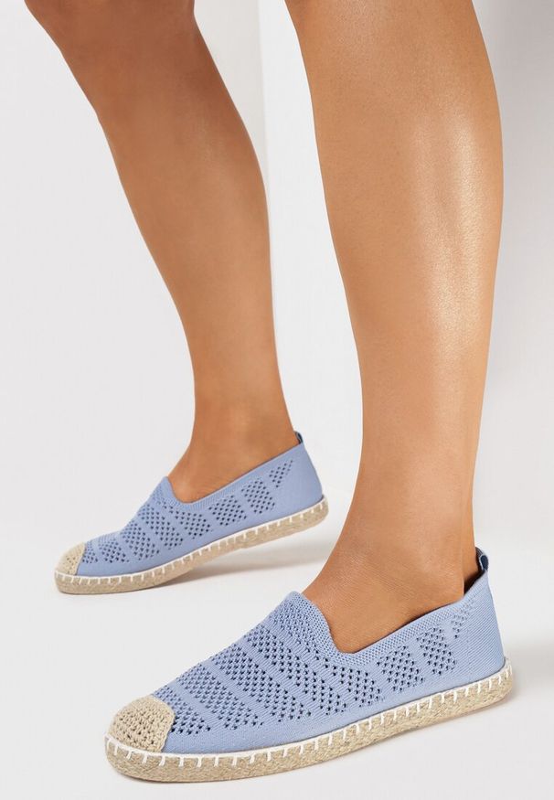 Born2be - Niebieskie Espadryle z Ażurowej Siateczki Ozdobione Plecionką Lanivesa. Okazja: na spacer. Kolor: niebieski. Materiał: materiał. Wzór: ażurowy, aplikacja. Sezon: lato, wiosna