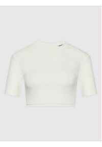 Reebok Bluzka HH7370 Beżowy Slim Fit. Kolor: biały. Materiał: bawełna