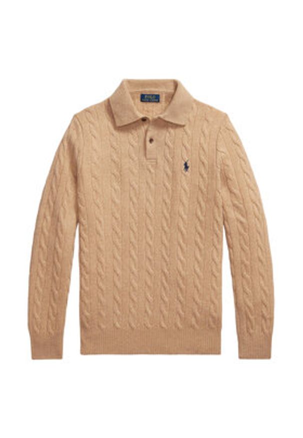 Polo Ralph Lauren Sweter 710974165004 Beżowy Regular Fit. Typ kołnierza: polo. Kolor: beżowy. Materiał: wełna