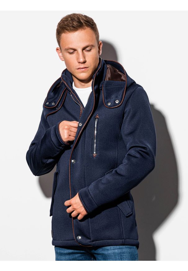 Niebieski płaszcz Ombre Clothing z kapturem