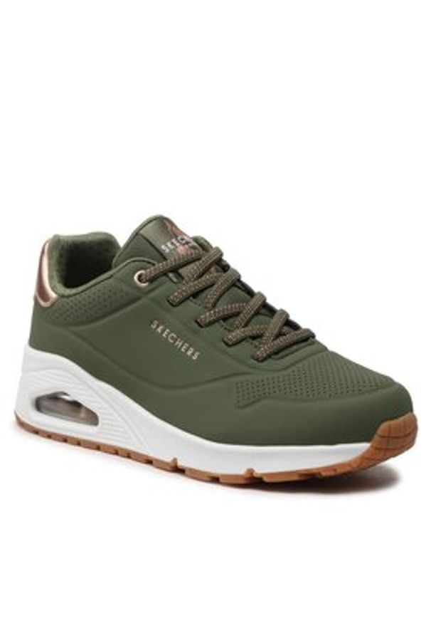 skechers - Skechers Sneakersy Uno Shimmer Away 155196/OLV Khaki. Kolor: brązowy. Materiał: skóra