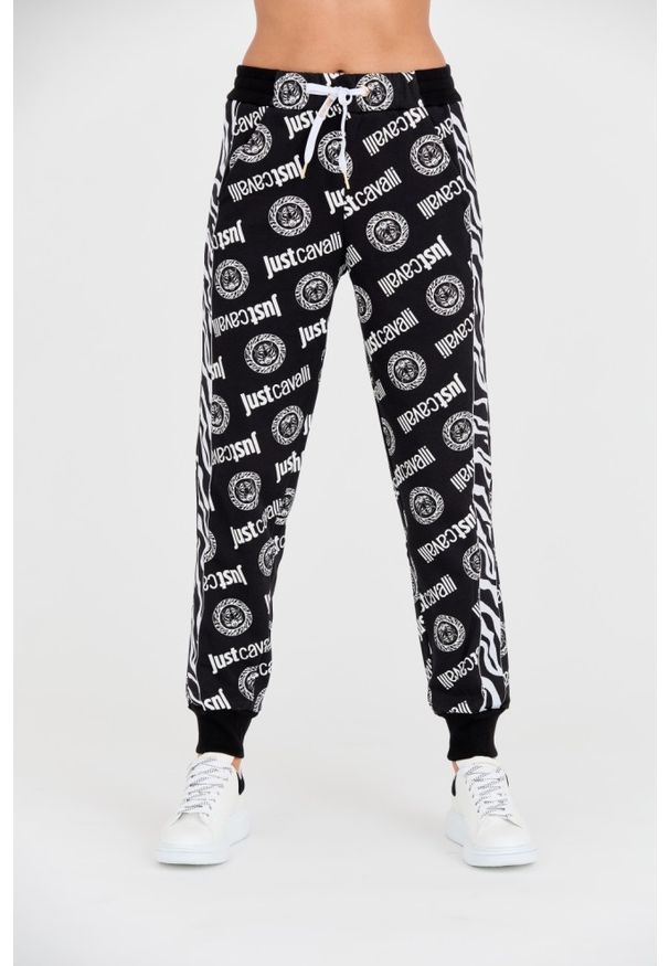 Just Cavalli - JUST CAVALLI Czarne damskie spodnie dresowe Logo Tigre, Rozmiar S. Kolor: czarny. Materiał: dresówka