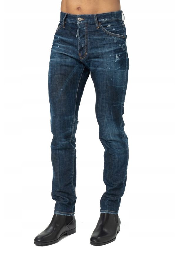 DSQUARED2 Granatowe jeansy cool guy jean. Kolor: wielokolorowy. Wzór: aplikacja