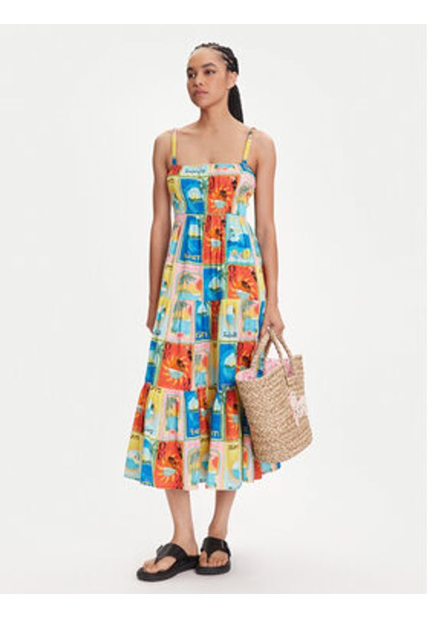 Roxy Sukienka letnia Atlas Sunshine ERJWD03892 Kolorowy Regular Fit. Materiał: bawełna. Wzór: kolorowy. Sezon: lato