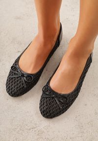 Born2be - Czarne Siateczkowe Balerinki z Plecioną Cholewką z Kokardką Lilinrelle. Okazja: na co dzień. Kolor: czarny. Materiał: jeans. Szerokość cholewki: normalna. Styl: casual, klasyczny, elegancki #3