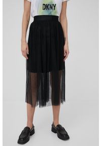 DKNY - Dkny spódnica kolor czarny midi rozkloszowana. Kolor: czarny. Materiał: tkanina. Wzór: gładki #2