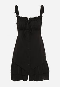 Born2be - Czarna Rustykalna Sukienka o Taliowanym Kroju z Wiązaniem i Falbanami Finkio. Okazja: na co dzień. Kolor: czarny. Długość rękawa: na ramiączkach. Wzór: aplikacja. Styl: elegancki, casual #7