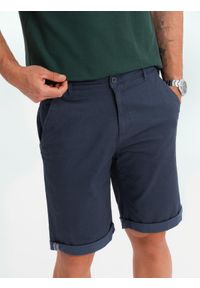 Ombre Clothing - Męskie klasyczne szorty chino z podwiniętą nogawką - granatowe V10 - Rozmiar: XXL. Kolor: niebieski. Materiał: elastan, bawełna. Sezon: lato. Styl: klasyczny