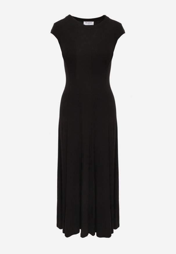 Born2be - Czarna Rozkloszowana Bawełniana Sukienka Dzianinowa Mahanaim. Okazja: do pracy, na co dzień. Kolor: czarny. Materiał: bawełna, dzianina. Wzór: ażurowy. Typ sukienki: proste, rozkloszowane. Styl: elegancki, casual