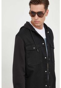 Armani Exchange koszula męska kolor czarny relaxed. Typ kołnierza: kaptur. Kolor: czarny. Długość rękawa: długi rękaw. Długość: długie #1