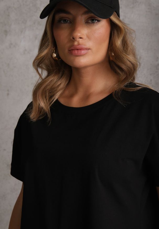 Renee - Czarny T-shirt Basic Oversize z Bawełny Elusis. Okazja: na co dzień. Kolor: czarny. Materiał: bawełna. Styl: casual, elegancki