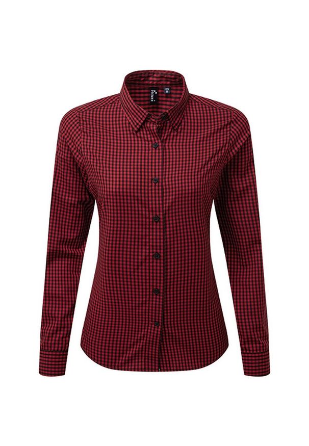 PREMIER - Damska Koszula Z Długim Rękawem Maxton W Kratę. Okazja: na co dzień. Kolor: czerwony, wielokolorowy, czarny. Długość rękawa: długi rękaw. Długość: długie. Styl: casual