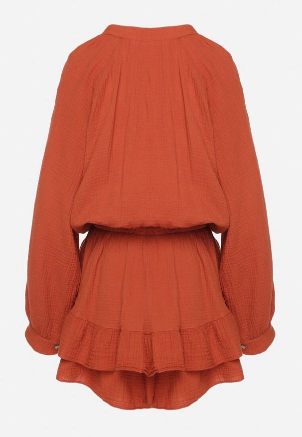 Born2be - Pomarańczowy Bawełniany Kombinezon z Elastyczną Gumką w Talii i Spódnico-Spodenkami Gleasea. Okazja: na co dzień. Kolor: pomarańczowy. Materiał: bawełna. Styl: casual, elegancki