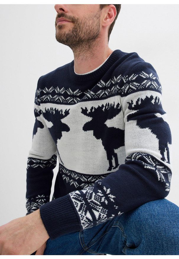 bonprix - Sweter w norweski wzór. Kolor: niebieski