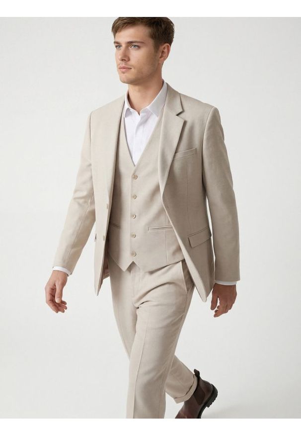 Reserved - Kamizelka garniturowa - beżowy. Kolor: beżowy. Materiał: wiskoza, tkanina