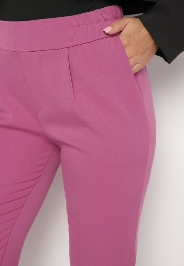 Born2be - Fuksjowe Spodnie 3/4 z Gumką w Talii i Kieszeniami Saivie. Kolor: różowy. Styl: elegancki