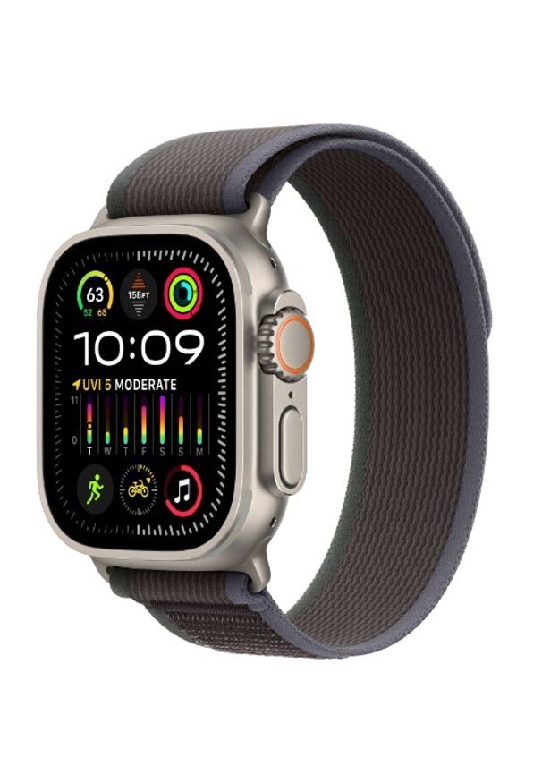 APPLE - Smartwatch Apple Watch Ultra 2 GPS + Cellular 49mm tytan + niebiesko/czarna opaska Trail rozmiar S/M. Rodzaj zegarka: smartwatch. Kolor: czarny, niebieski, wielokolorowy. Materiał: materiał. Styl: casual