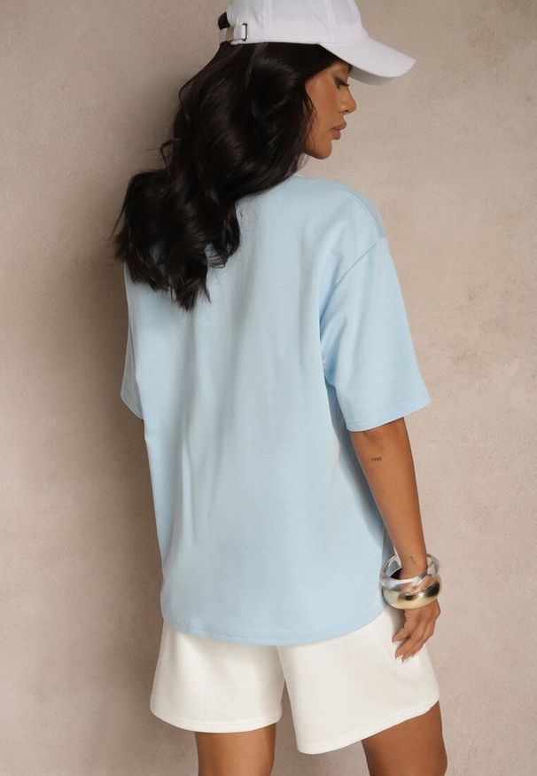 Renee - Jasnoniebieski Basicowy T-shirt z Bawełny Meranissea. Kolor: niebieski. Materiał: bawełna