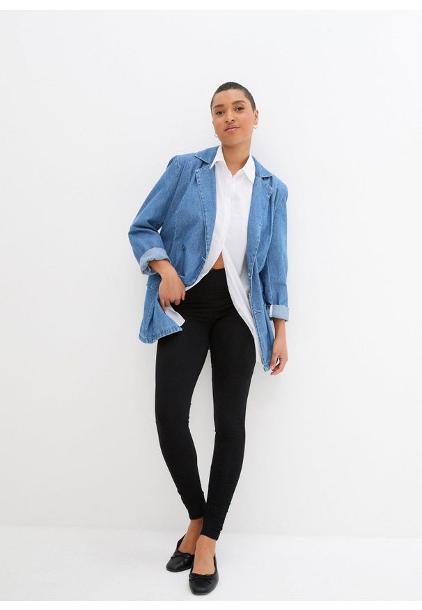 bonprix - Legginsy bawełniane z szerokim wygodnym paskiem. Kolor: czarny. Materiał: bawełna