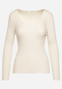 Born2be - Jasnobeżowy Sweter Prążkowany z Trójkątnym Dekoltem Vorila. Okazja: na co dzień. Kolor: beżowy. Materiał: prążkowany. Styl: casual, elegancki #7