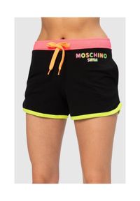 MOSCHINO Czarne szorty damskie z neonowym logo, Rozmiar XS. Kolor: czarny. Materiał: bawełna