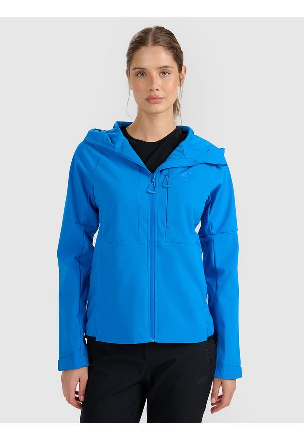 4f - 4F Kurtka softshell wiatroodporna membrana 10000 damska - niebieska XXL. Kolor: niebieski. Materiał: softshell. Technologia: Primaloft. Wzór: gładki. Sport: turystyka piesza, wspinaczka